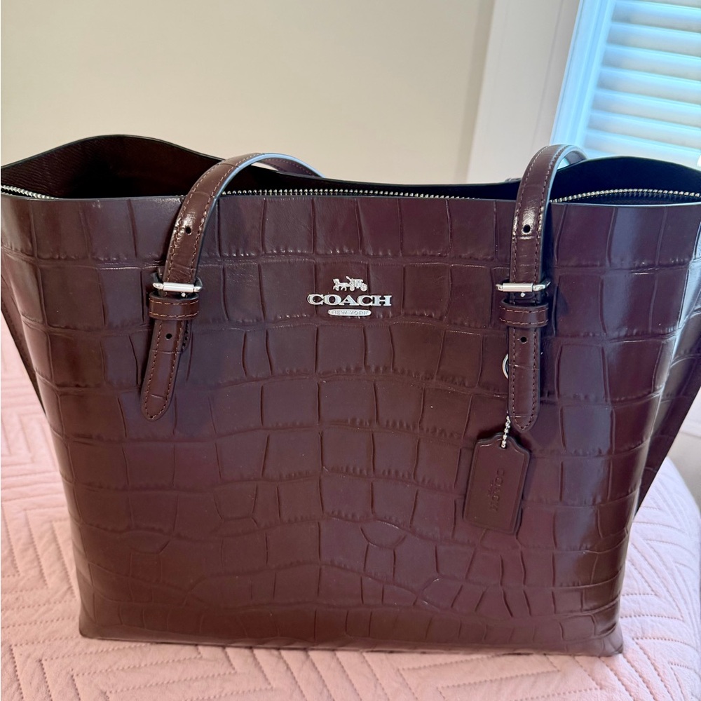 Coach Dark Brown Croc Embossed Leather Tote